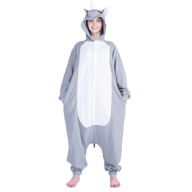 Adult Anime Rhinoceros  Cosplay Kigurumi Onesies Costume For Women Men Polar Fleece Funny Warm Soft Animal Onepieces Pajamas