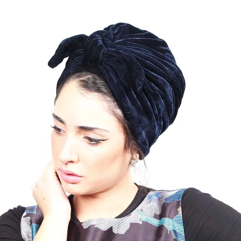 Fashion bow velvet women head scarf turban ready to wear inner hijabs femme musulman hijab caps India wrap turbante mujer