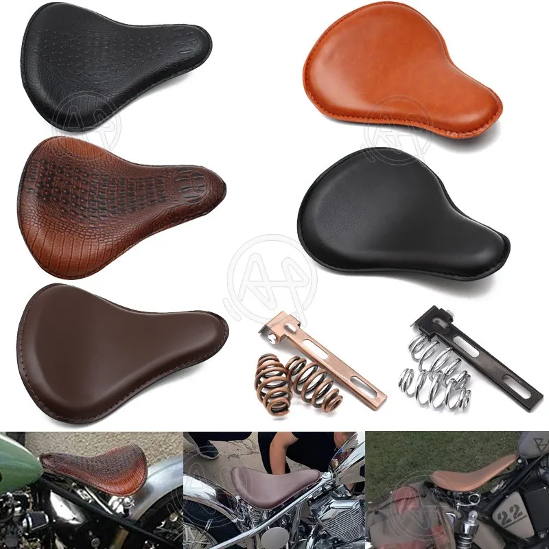 Motorcycle PU Leather Solo Seat with Spring for Harley Sportster XL 1200 883 48 Chopper Bobber Seats Yamaha Honda Rebel 250 300