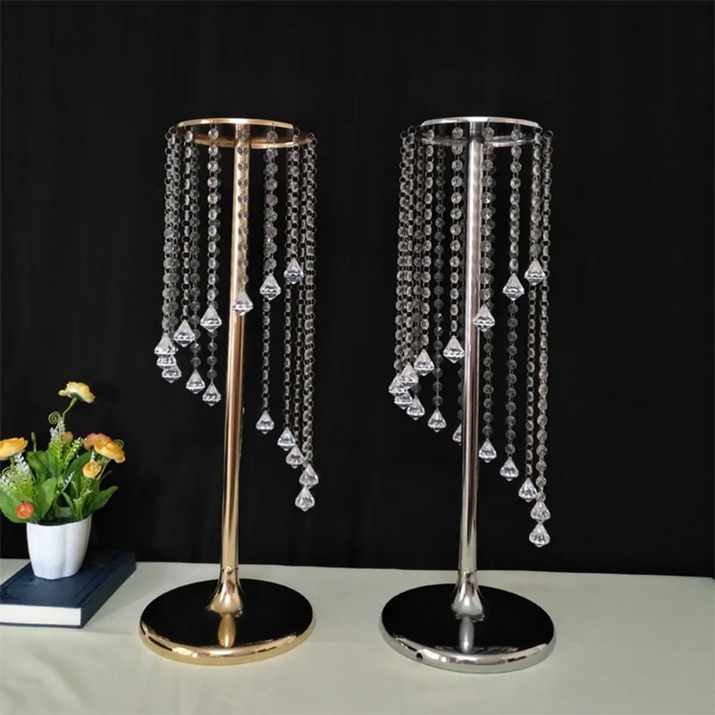 Wedding Crystal Acrylic Beads T Stage Road Lead Weddings Main Table Centerpiece Flower Stand Home Party Event Decorative Vase