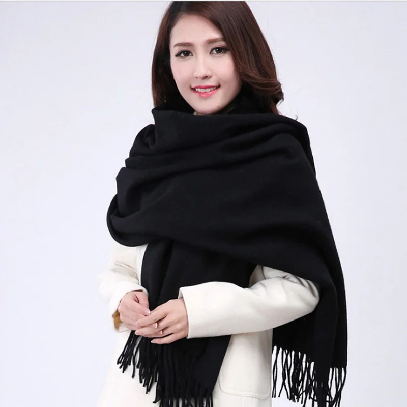 100% Wool New Fashion Burgundy Pashmina Thick Solid Color Women\'s Winter Shawl Scarf Scarves Wrap Warm2017 15 Colors 0115