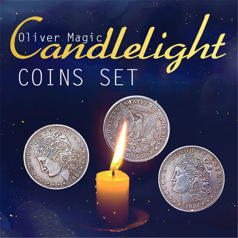 Candlelight Coins Set(1 flipper coin+1 expanded shell+ 3 morgan dollars) Magic Tricks Stage Magia Illusions Gimmick Props