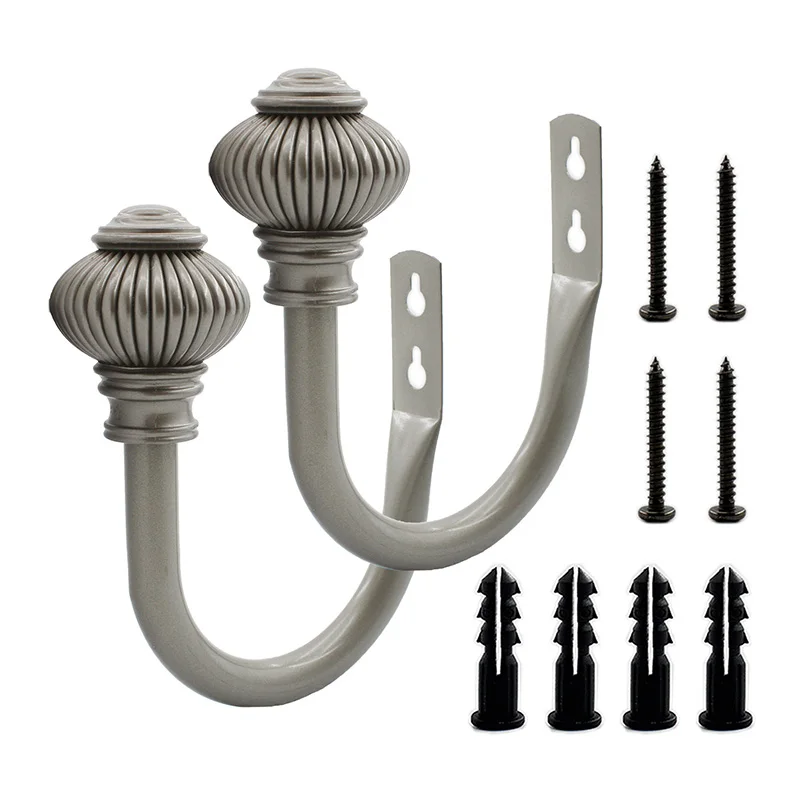 

2 PCS Curtain Holdback, U Shaped Hook Wall Mounted Drapery Tiebacks, Heavy Duty Decorative Window Drapery Holder Lantern Finials