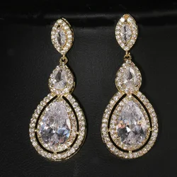 Ekopde Fashion Shiny Zircon Earrings For Women Geometric CZ Crystal Teardrop Earrings Bridal Wedding Jewelry Kolczyki Pendientes