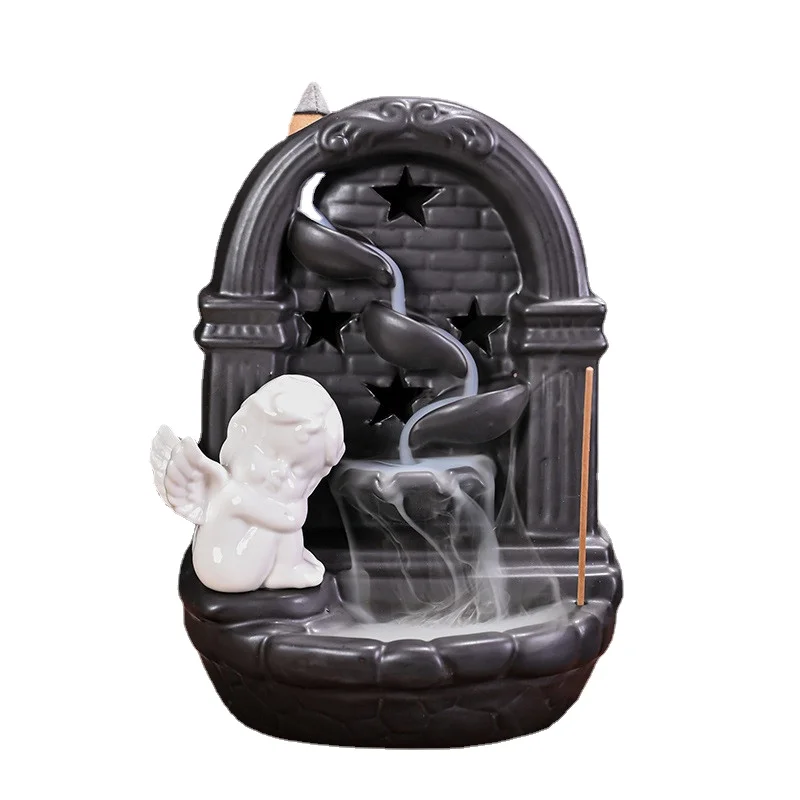 

Angel Waterfall Incense Holder Yoga Home Room Decoration Censer Figurine Meditation Backflow Incense Burner Aroma Smoke Fountain