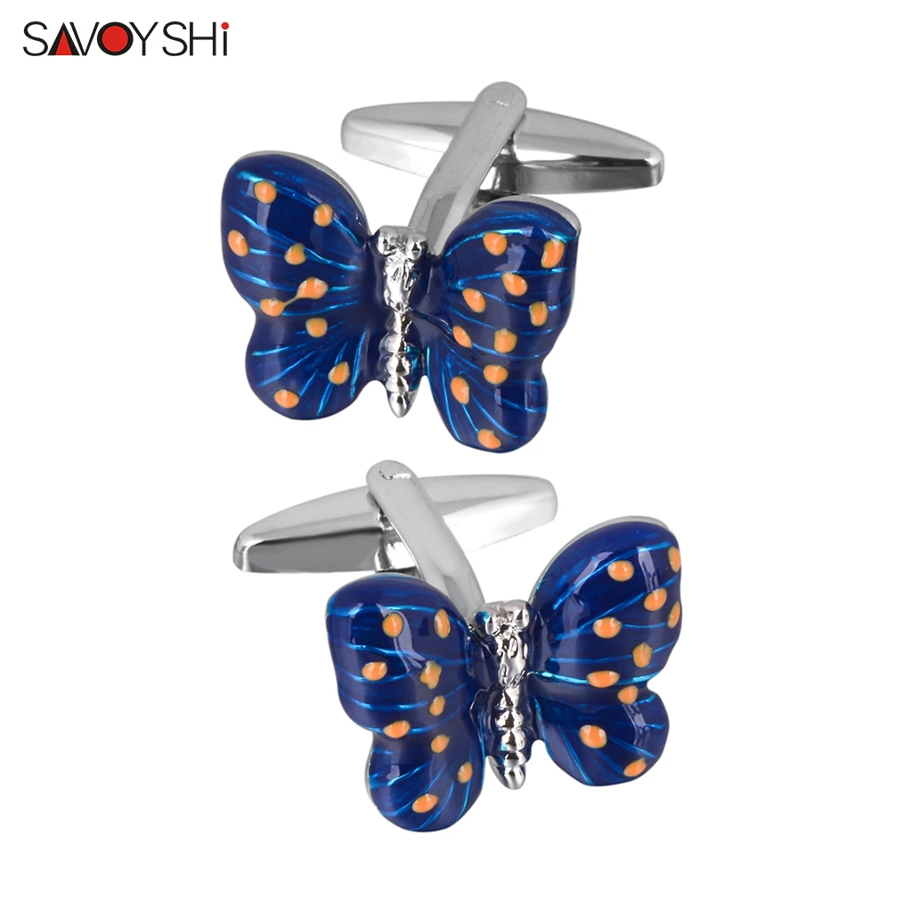 

SAVOYSHI Enamel Butterfly Cufflinks High Polishing Metal Buttons for Bussiness Wedding Gift Shirt Cuff links Free Engraving Name