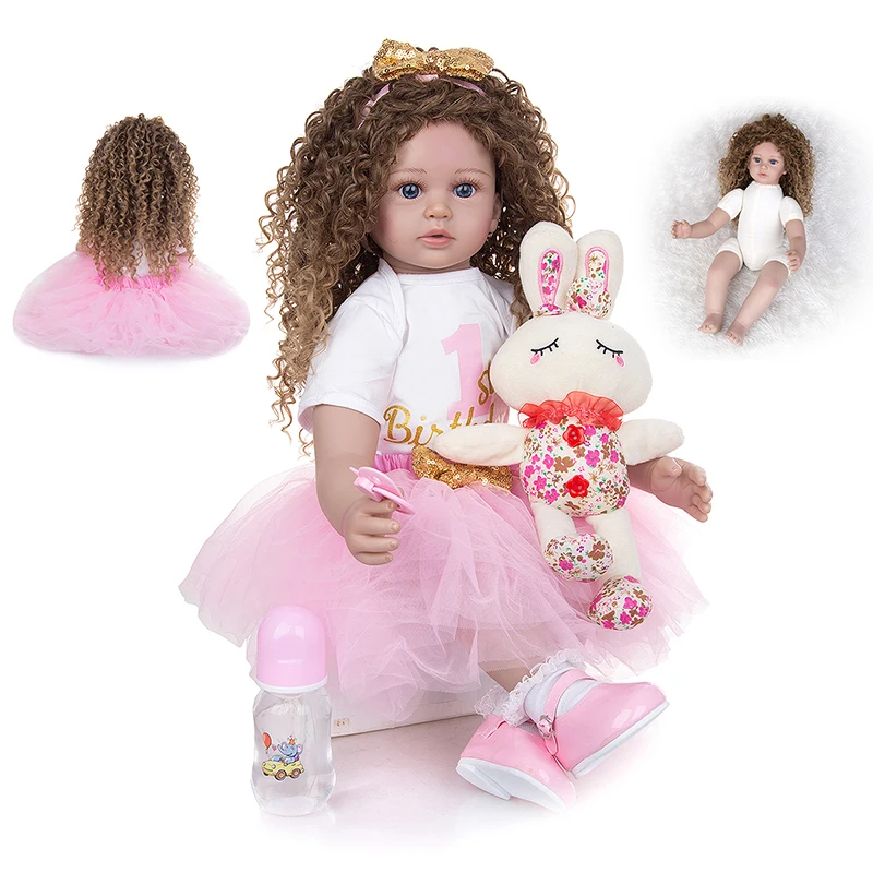 60 CM Reborn Dolls Menina Long Hair Lifelike Soft Silicone Cloth Body Newborn Boneca Toys Kids Birthday XMAS Gift