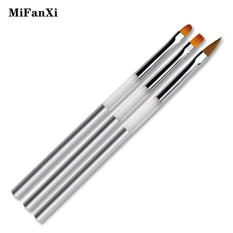 3Pcs/set Metal Handle Nail Art Painting Drawing UV Gel Extension Brush Manicure French Tips Round Flat Head Set Pen