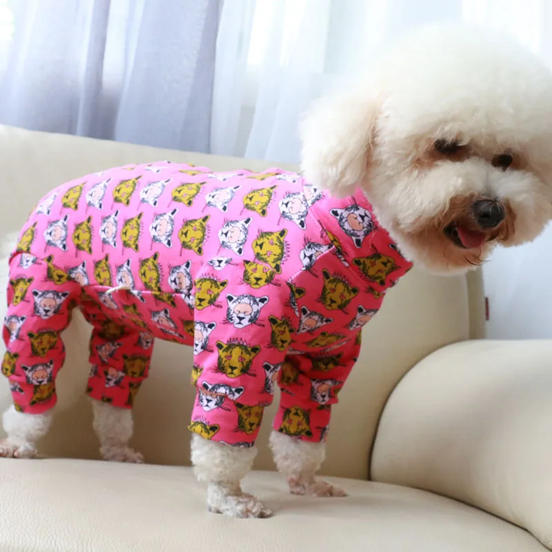 Pet Dog Jumpsuit Thin 100%Cotton Printed Overalls Puppy Clothes Protect Belly Stretchy Pajamas For Small Dogs Poodle Home Wear