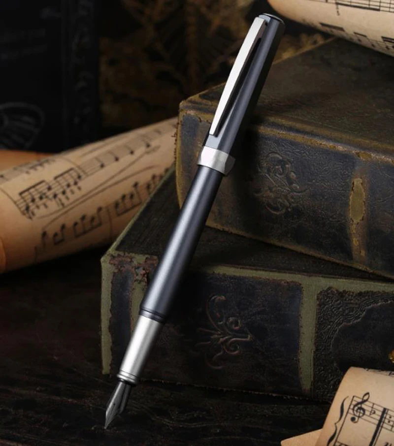 

Picasso Grey Pimio 965 Black Metal Fountain Pen Bach Rhythm Titanium F Nib 0.5mm Personality For Business Writing Pen