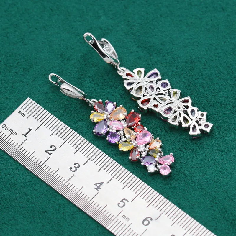 New Multicolour Purple Topaz 925 Silver Jewelry Set For Women Bracelet Earrings Necklace pendant Ring Birthday Gift 4PCS