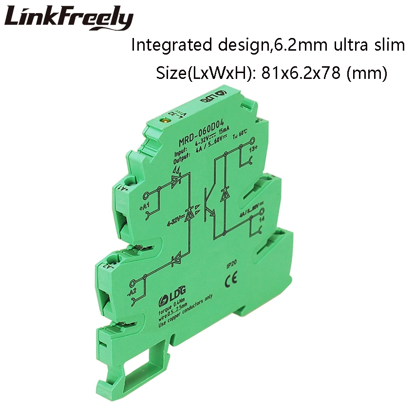 MRD-060D4 Ultra-Thin DC Solid State Relay Module PLC Amplifier Board 24V Rail-Mounted Vibration-Resistant 4A