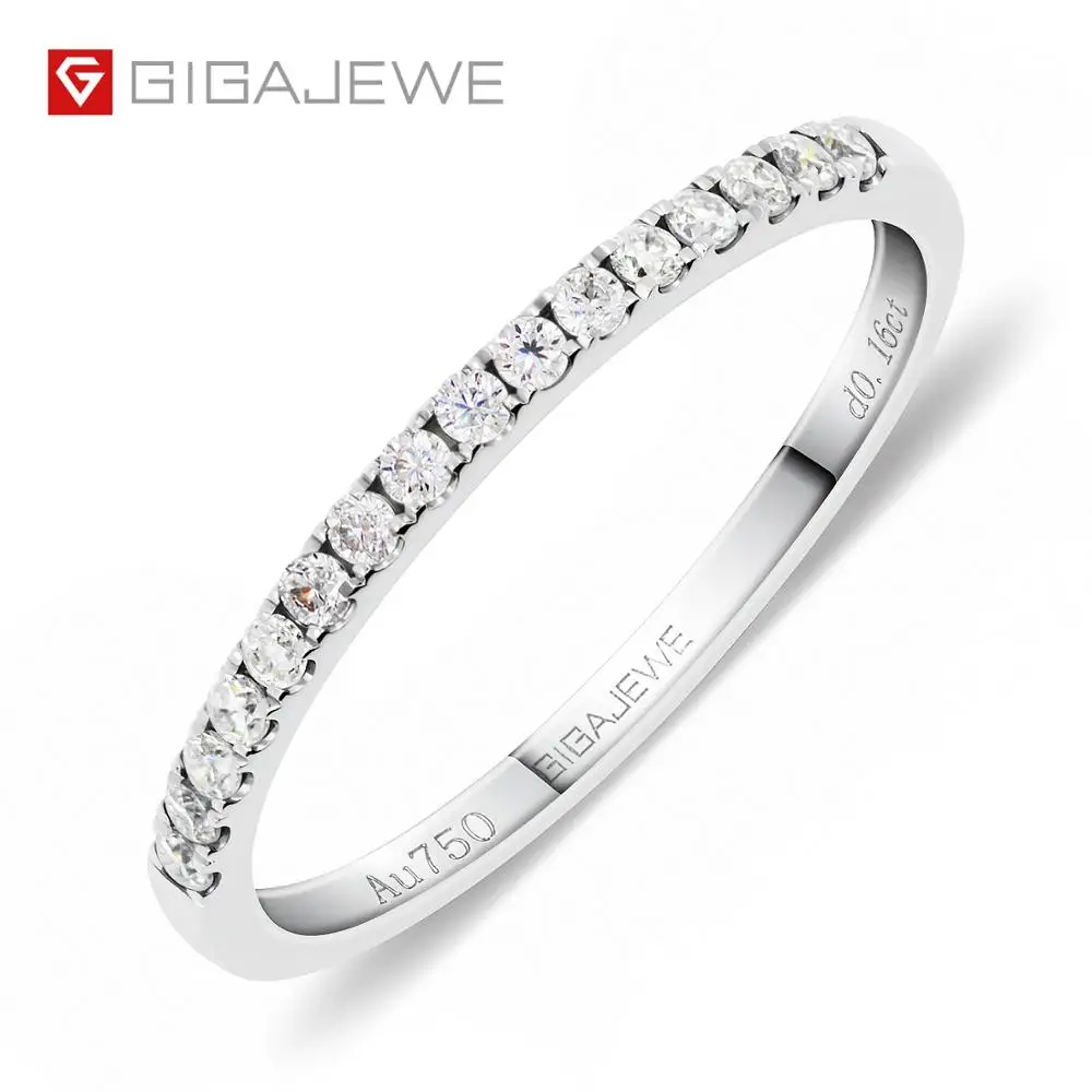 

GIGAJEWE Total 0.16ct 1.5mmX16pcs Moissanite Or Diamond HPHT D VVS1 Round Cut 18K White Gold Ring Jewelry Woman Girlfriend Gift