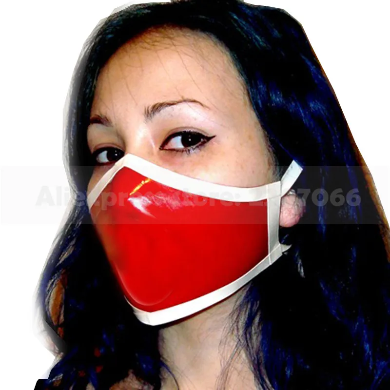 Sexy  Latex Mask Cosplay Mouth Cover Rubber Black With White Hood DIY Club Handmade RLA001