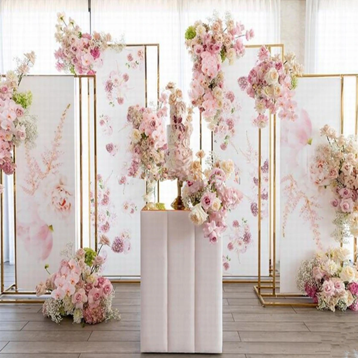 4pcs/set)No table)Metal stand only)Events Decoration Gold Metal painted  flower Wall floral stand stage Backdrop AB1035