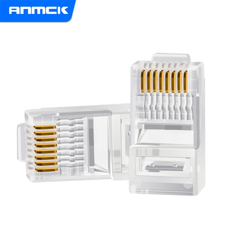 Anmck 10/20/30PCS Connector RJ45 Ethernet Cable Module Plug Network Connector RJ-45 Crystal Heads Cat6 50U  Gold Plated Adapter