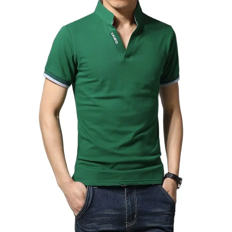 Polo de algodón para hombre, camiseta de manga larga con cuello levantado, cuello en V, talla asiática, 2024