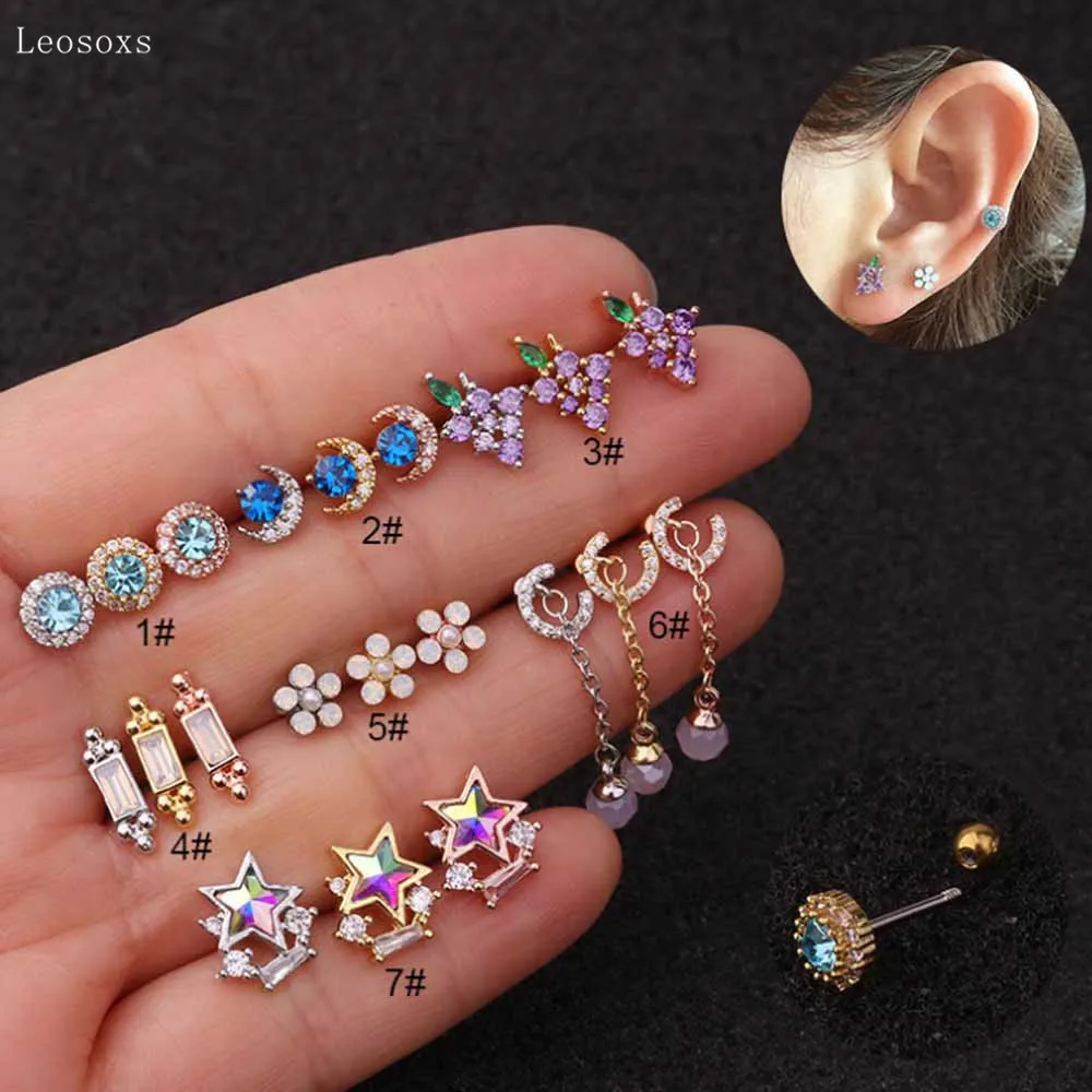 

Leosoxs 2pcs Hot New Product Stainless Steel Color Zircon Earrings Exquisite Body Piercing Jewelry