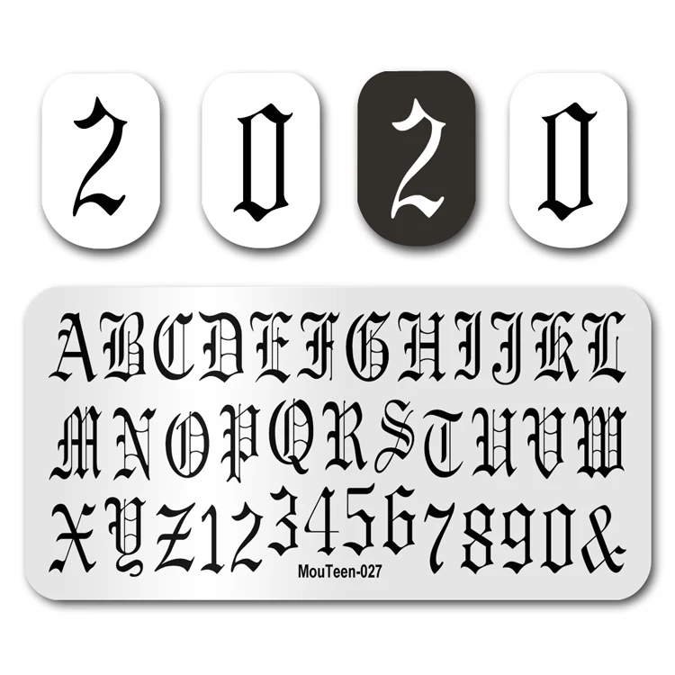 Nail Stamp MouTeen027 Big Size Goths Letter Numeral Nail Stamping Plates Manicure Set For Nail Art Stamping