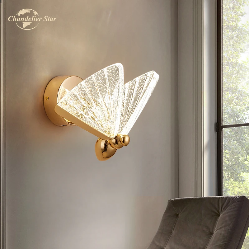 

Nordic LED Wall Lamps Postmodern Metal Acrylic Butterfly Wall Sconce Bedroom Living Room Corridor Indoor Lighting Fixture Decor