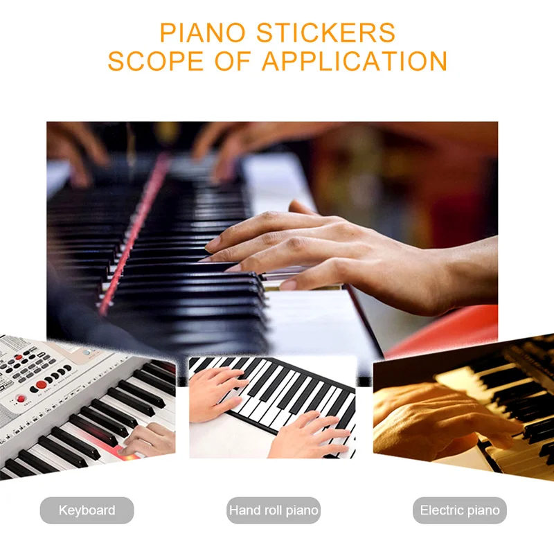 Autocollants transparents pour piano 88/61/54/32/37 touches, stickers pour notes de musique colorées, ensemble complet