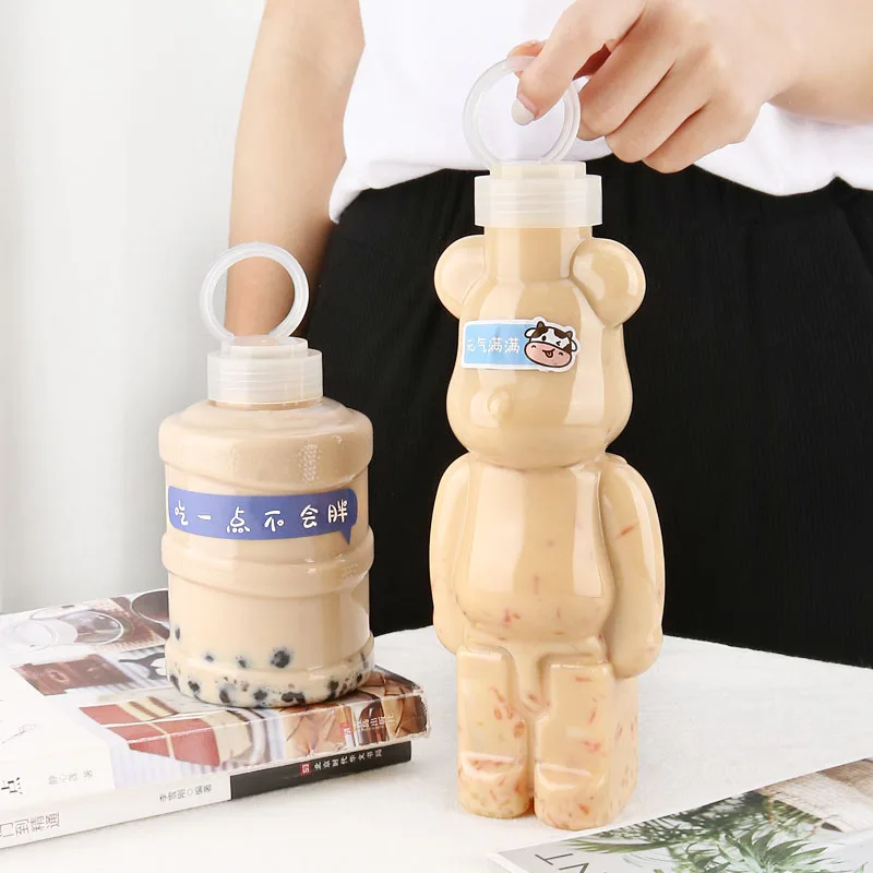 

10pcs High quality mini water bottle milk tea cup 500ml fruit juice beverage cups PET plastic cold drink packaging cup with lid