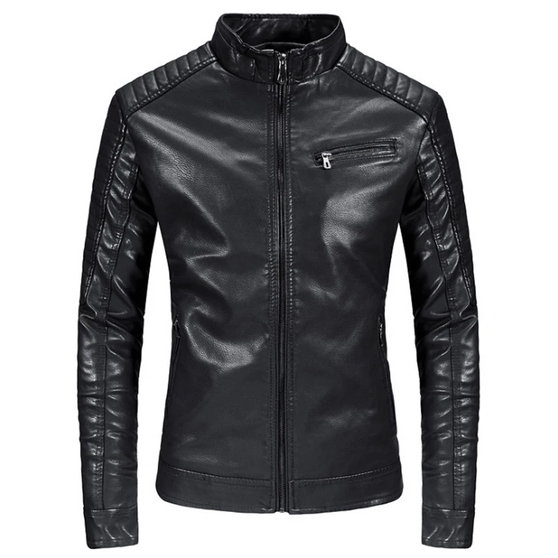 

Newest Black Leather Jacket Men Casual Zipper Slim Fit Motorcycle Leather Jacket Casual PU Coat Jaqueta De Couro Masculina