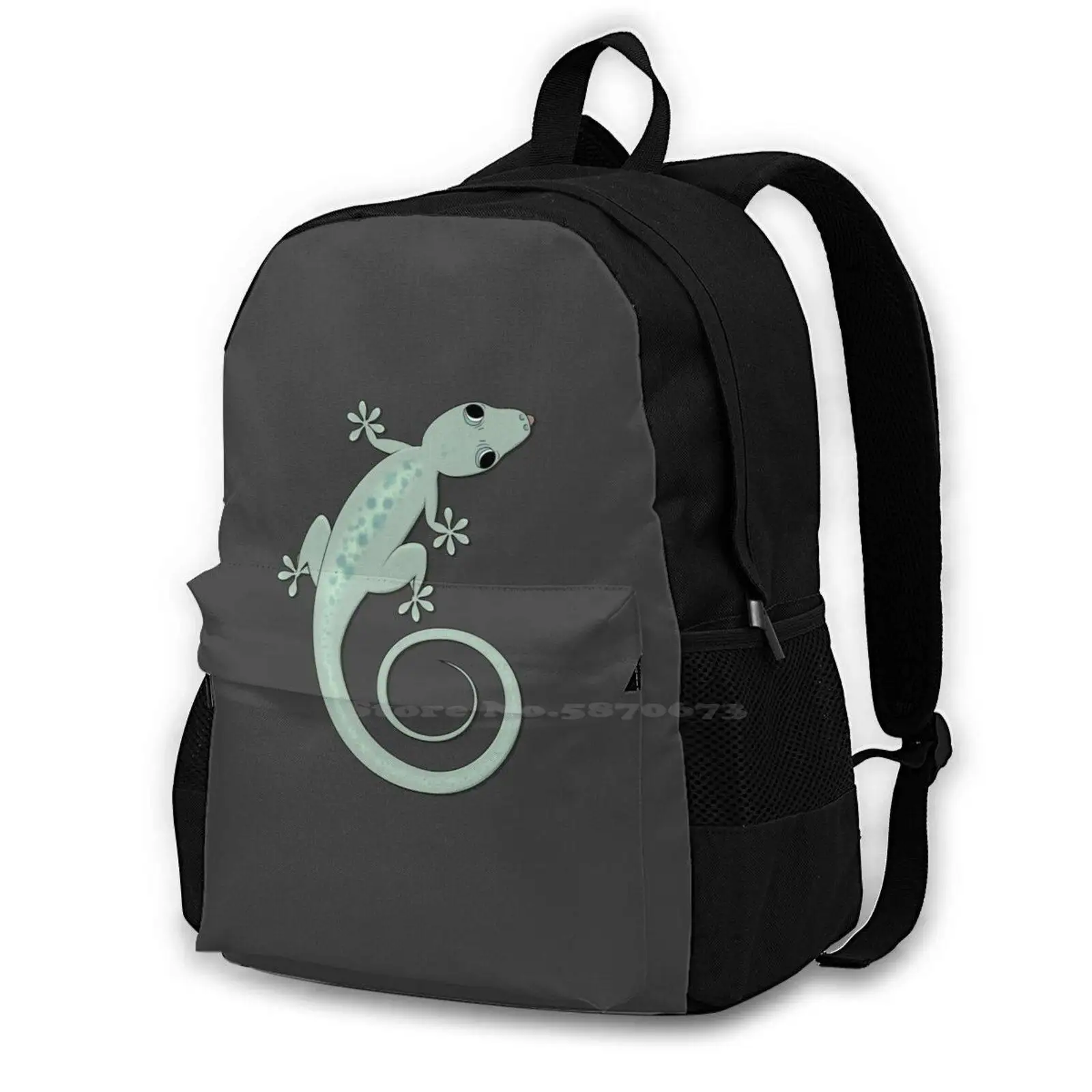 Vernon The Spotted Lizard School Bag Big Capacity Backpack Laptop Lizard Gecko Reptile Animals Spotted Nature Greenish Blue