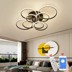 Moderno LED Lâmpada de Teto para Sala de Estar, Quarto Luminária, Sala de Estudo, Lustre, Preto, Branco, 8 Anéis, 6 Anéis, 4 Anéis