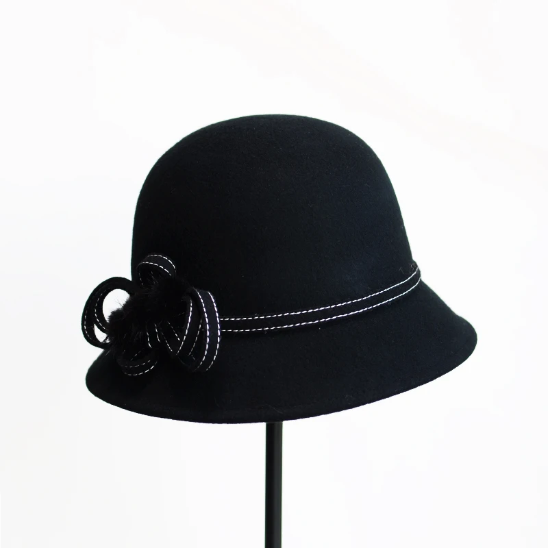 H286 Fall Winter Fedoras Hat Ladies Fashion British Retro Vintage Cap Women Solid Color Top Grade High Quality Wool Felt Hats