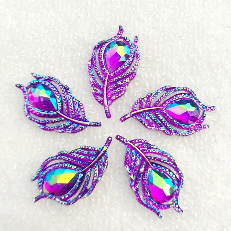 new 10pcs fashion style sew on crystal rhinestones flatback leaf shape 20*38mm handsewing gem stones-B07