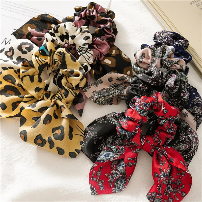 Ruoshui Boho Scrunchies Hair Ring Woman Hair Band Girls Leopard Hair Ties Women Hair Accessories Headwear Hair Rope Gum Tiara