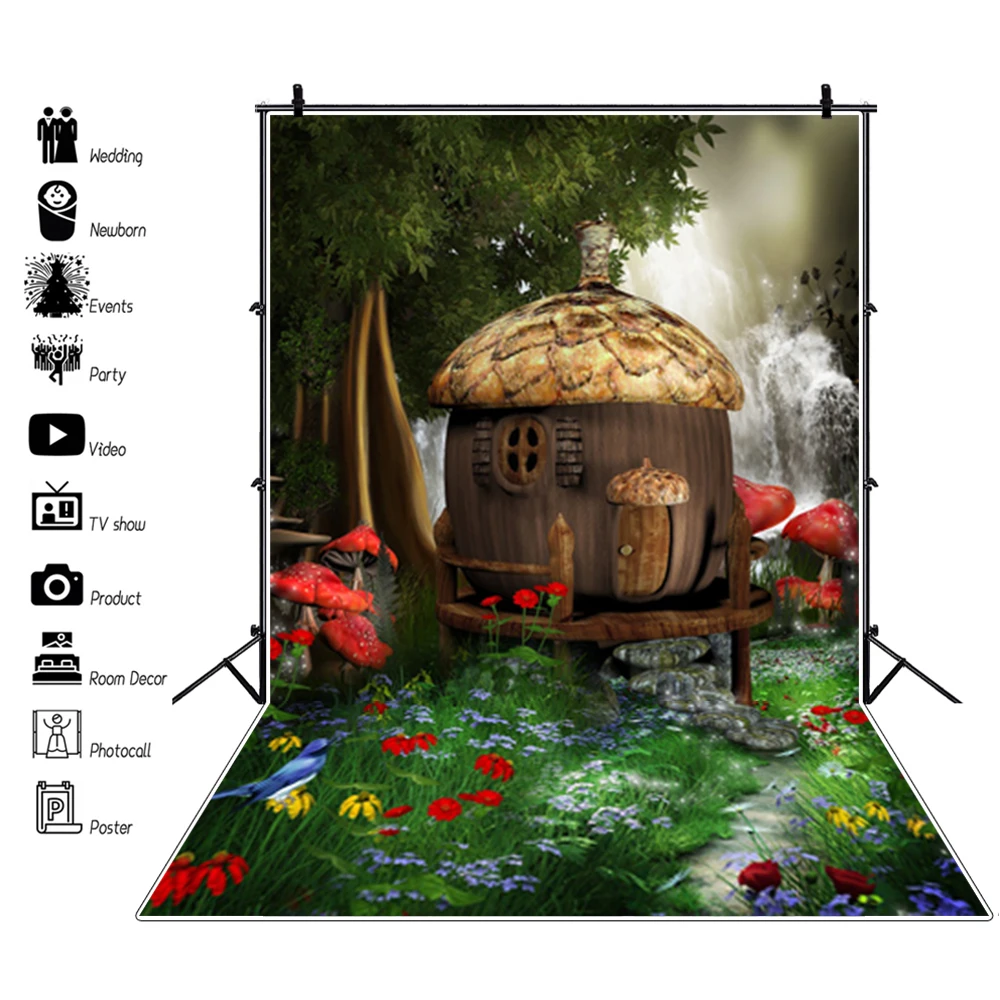 Wonderland Photozone Fairytale Forest ต้นไม้หิน Waterflow หญ้าการถ่ายภาพฉากหลังภาพพื้นหลังภาพเด็กทารก Photophone