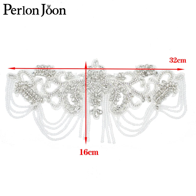 Handmade color Neckline rhinestone Applique crystal tassel fringe patches sew on wedding dress Decoration accessories WH038