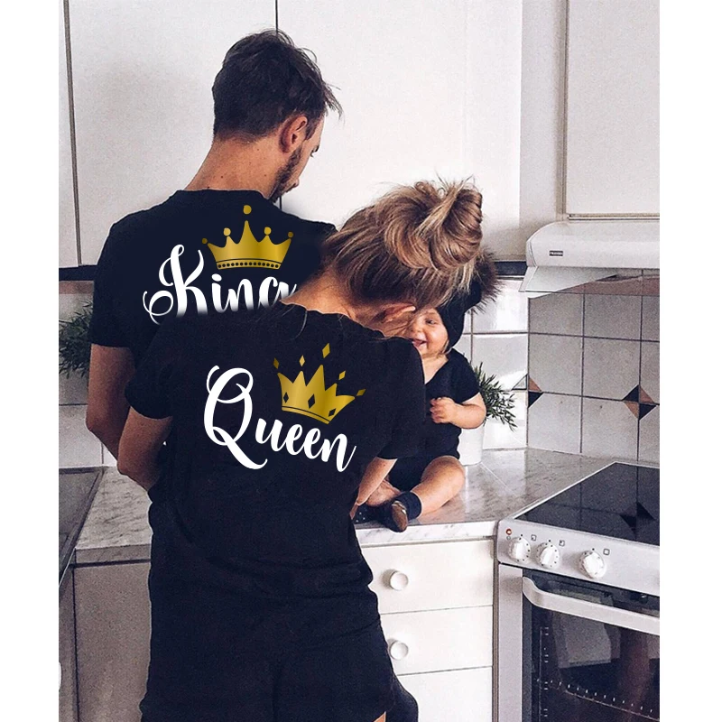 Family matching clothes T shirt KING QUEEN PRINCESS PRINCE Letter Mother Father Daughter Son Kid Family look Mommy and Me Tshirt