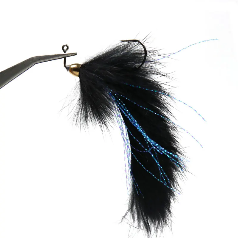 3PCS  Green Black White Cone Copper Bead Head Bass Pike Streamer Fly Trout Flies For Fishing Fly Lures 1/0  Aberdeen Jig Hook