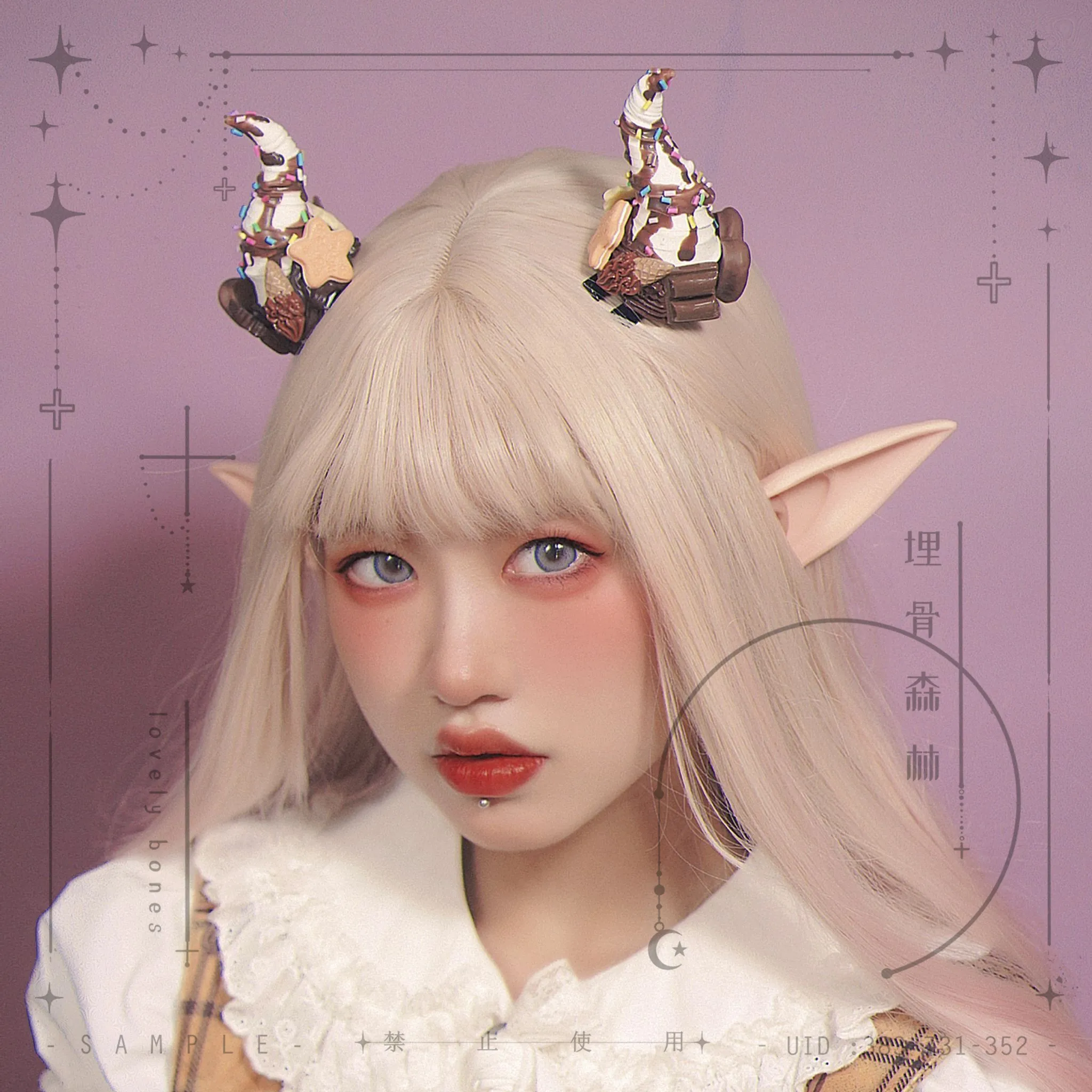 Demon Gluttony Series Handmade Gothic Buttercream Lcing Devil Horn Hair Hoop Lolita Cosplay Halloween Sandwich Biscuit Hair Band