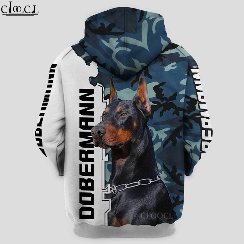 HX-Sudadera con capucha de camuflaje de perro Doberman para hombres y mujeres, sudaderas con estampado 3D, chándal informal Harajuku, moda de otoño,