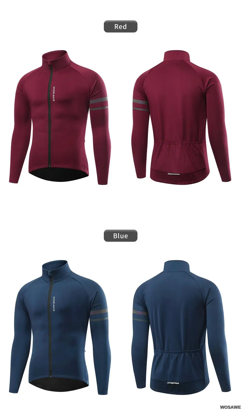 WOSAWE Herren Thermo-Winter-Fahrradjacke, Fleece-Futter, Langarm-Jersey, winddicht, Laufen, Reiten, Ciclismo, Fahrradbekleidung – Detail 9