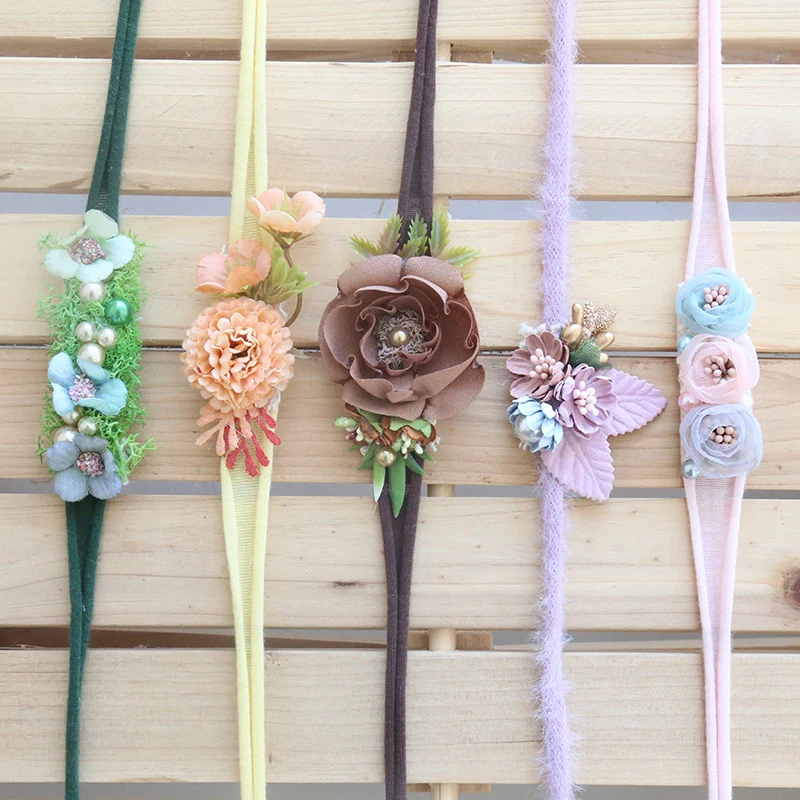 Newborn Floral Headband Baby Girl Floral Tieback For Photo Prop Newborn Flower Headband Photography Prop