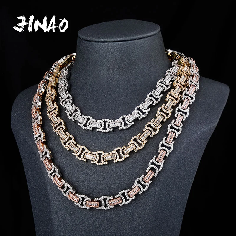 JINAO High Quality Iced Out Cubic Zirconia Stones Necklace Hip Hop Jewelry Jewelry Gold Silver Color For Woman Men Gift