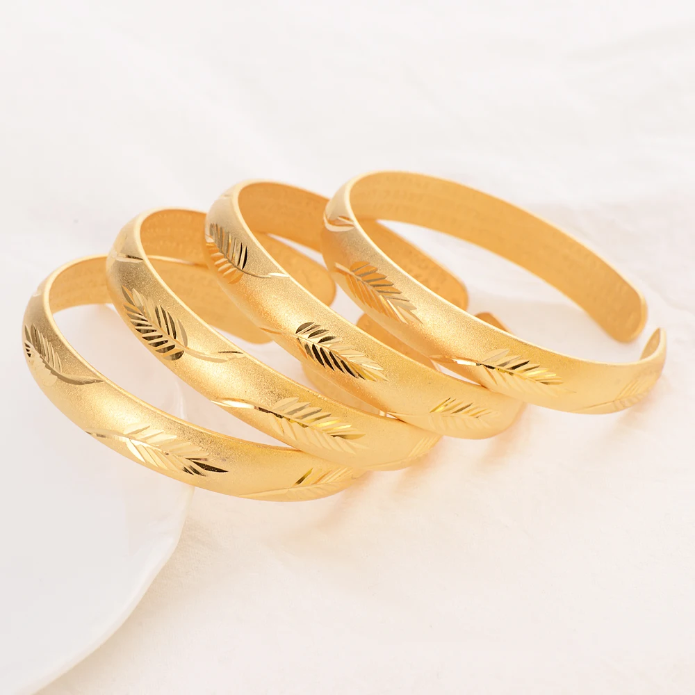 24 K Fine Gold GF Bracelet Africa Arab Items 1-4 PCS  select Fashion leaf sculpture Abrasive blasting Bangle Jewelry