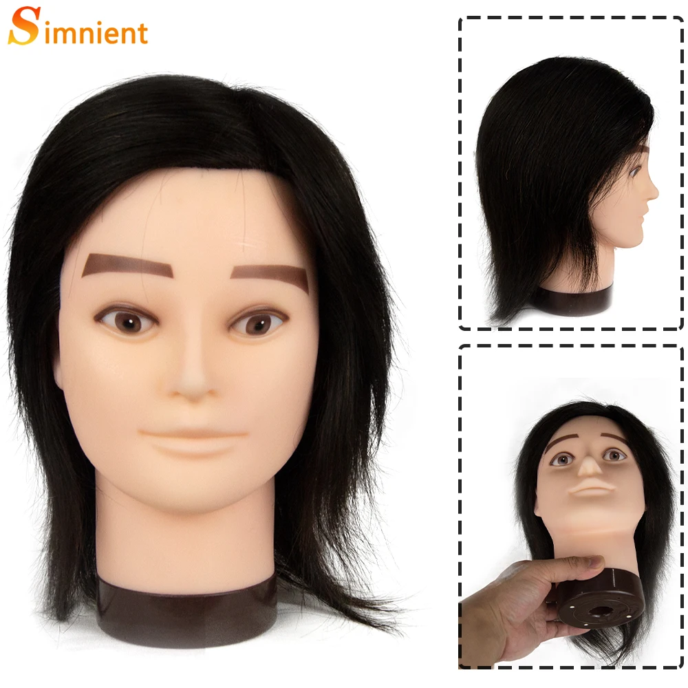 Simnient Male Mannequin Training Head With 100% Real Human Hair For Hairdressers Salon And School Hairdressing Practice Cutting