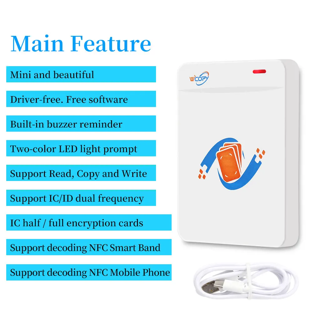 Lecteur RFID ampa er copieur duplicateur 125KHz 13.56MHz, programmeur crypté USB UID T5577 porte-clés carte support NDavid téléphone/bracelet