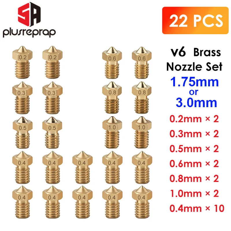 22 Stück/Set V6 Messingdüse für E3DV6 Anycubic I3 Mega S X Chiron Kobra Flybear HotEnd 0,4MM J-Head Extruder Druckerzubehör – Detail 12