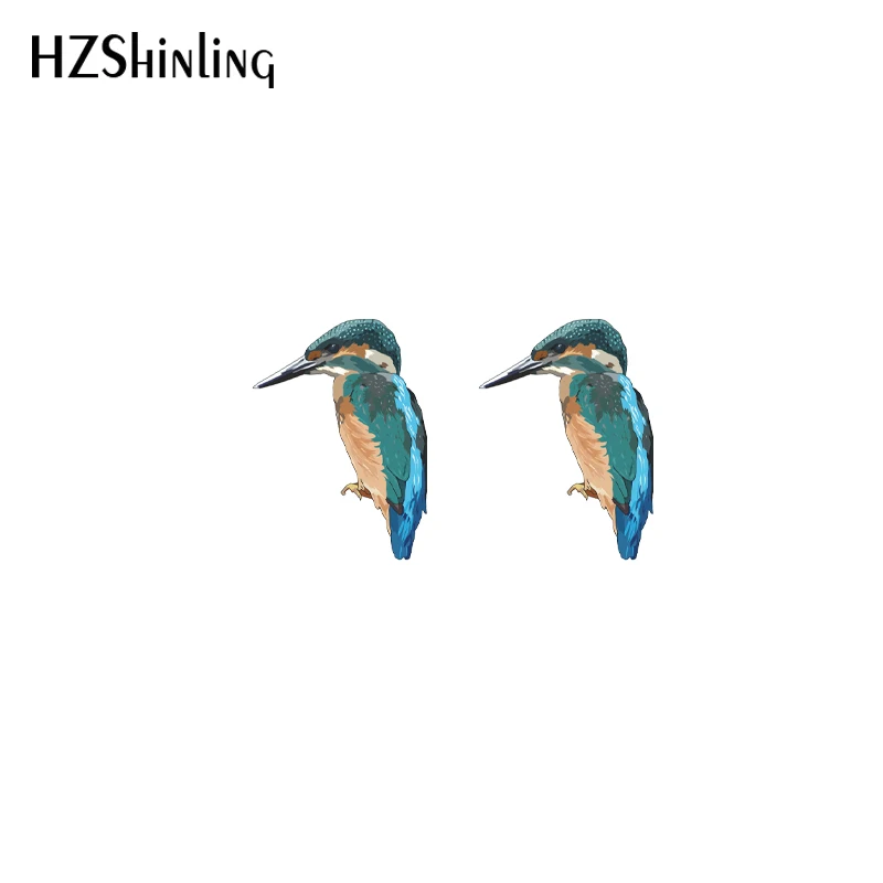 2021 New Arrival Kingfisher Birds Animal Cartoon Acrylic Stud Earrings Stainless Steel Resin Epoxy Jewelry