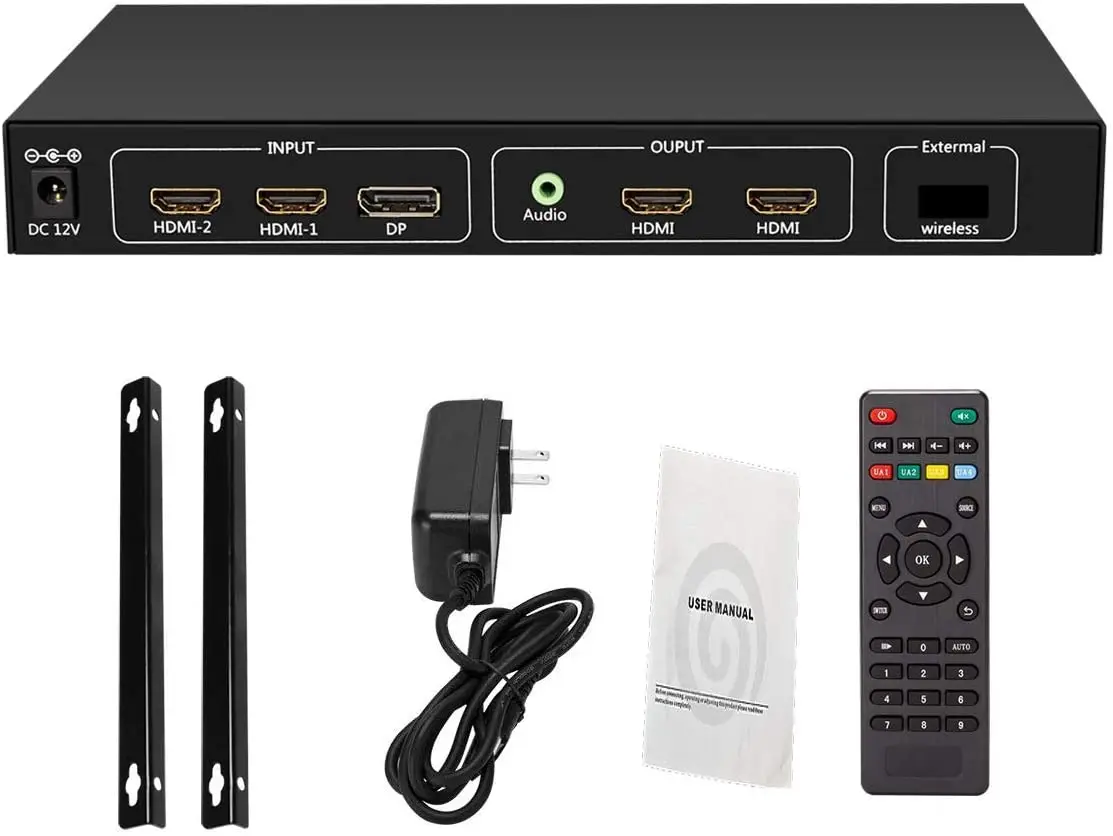 TLT-TECH 4K Video Wall Controller 1x2 TV Wall Processor with 3840x2160@60HZ Support HDMI2.0 and 1.4, DP1.2 Signal Input