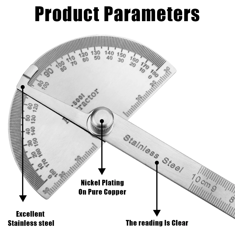 Metal Angle Finder Rotary Measuring Ruler 180 Degree Protractor Stainless Steel Woodworking Tools Goniometer Angle Ruler