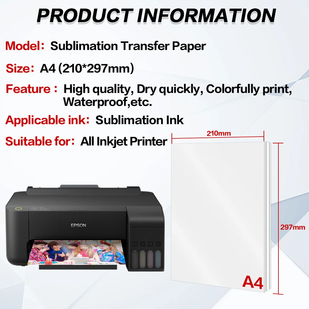 Imagem -02 - Papel de Impressão por Sublimação a4 50 Folhas Transferência de Calor Algodão Poliéster Camiseta Chapéu Copo para Impressora Jato de Tinta