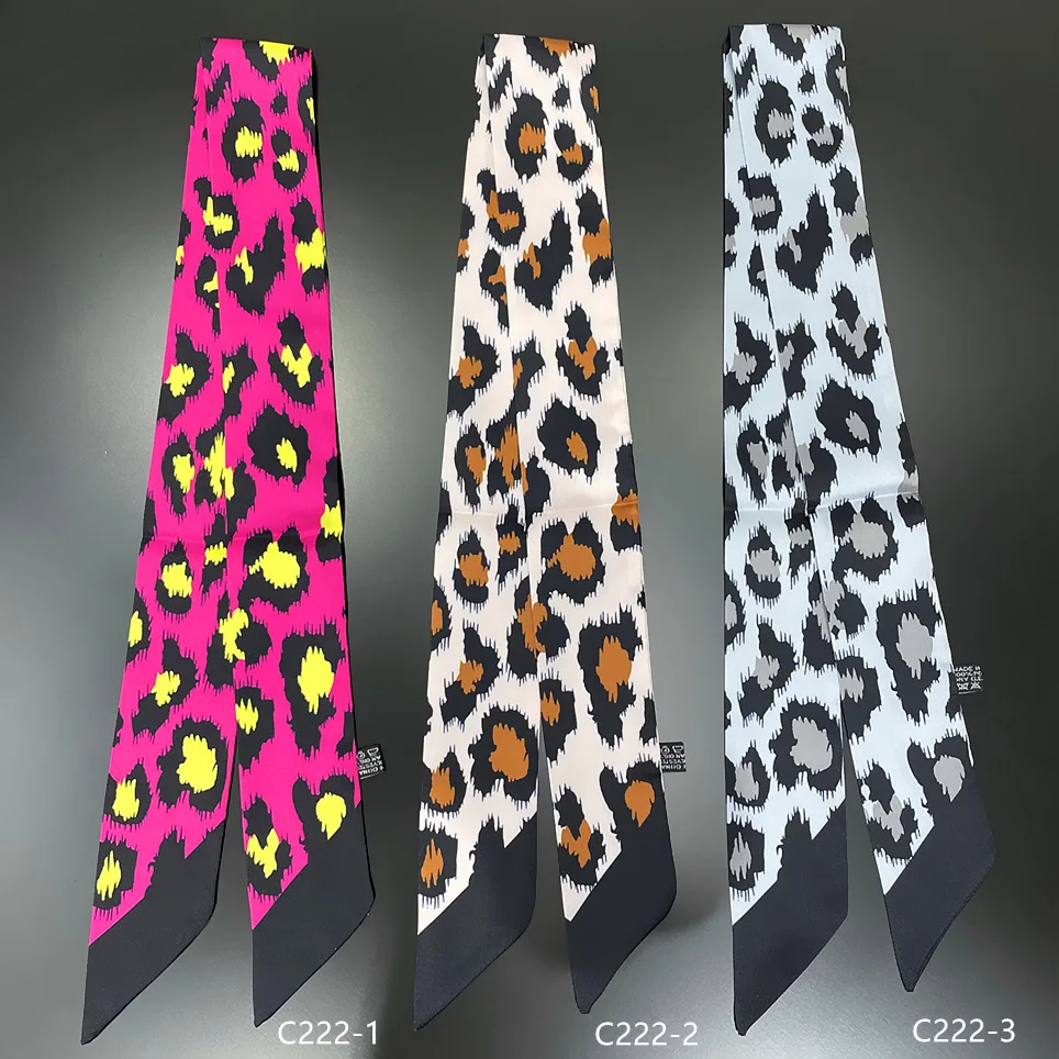 Leopard Print Summer Scarf 2024 New Brand Design Women Skinny Bag Scarves Hair Band Neck Silk Scarf Ladies Foulard Headbands